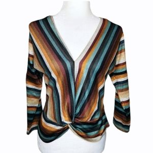 Primark striped knotted waist long sleeve shirt